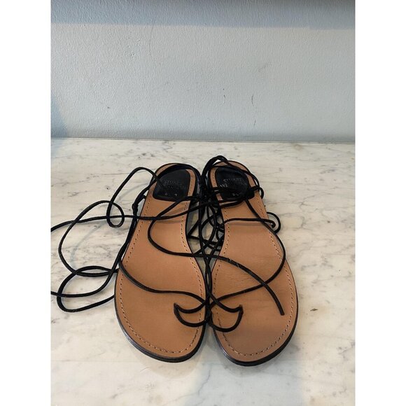 Stuart Weitzman Nieta Shoes Womens Size 8.5 Tan Black Lace Up Flat Leather Sanda - Picture 3 of 6